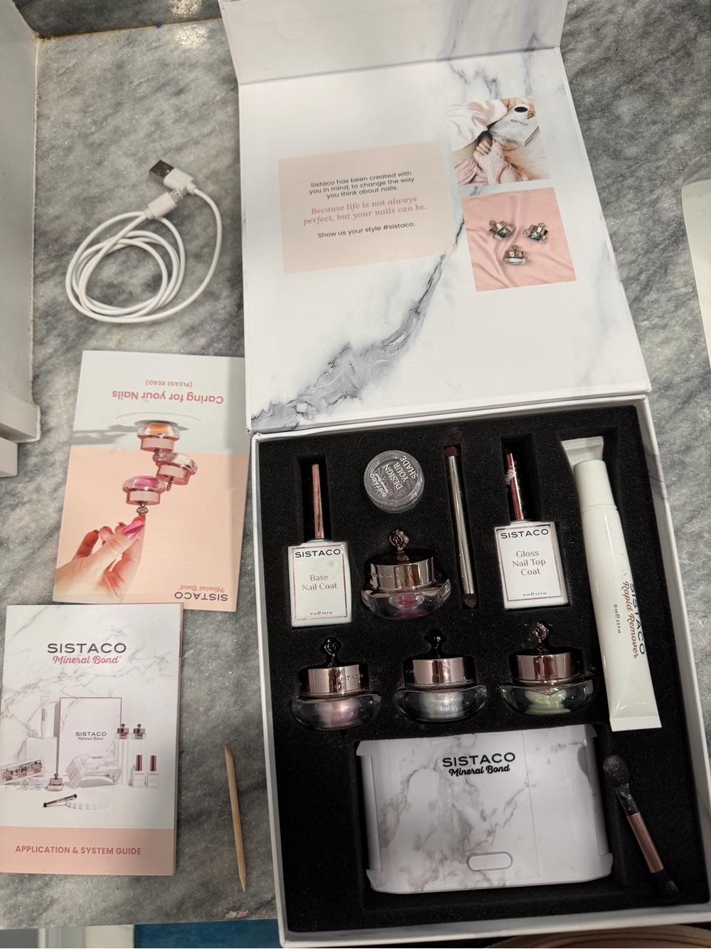 Sistaco Mineral Nail Set – Elegant Starter Kit w/ LED Lamp + Powders ECU